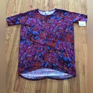 Lularoe Irma Floral Patterned Top in Red and Blue #24